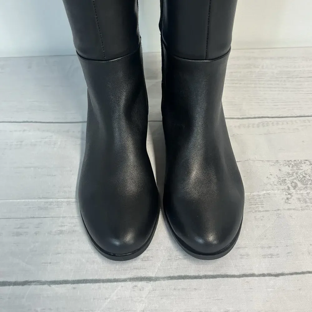 Alfani Step Flex Ludlowe Black Leather Stretch Knee High Riding Boots Size 6 M